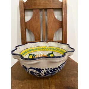 Vtg Talavera Mexican Folk Art Pottery Console Serving Bowl Sunflowers